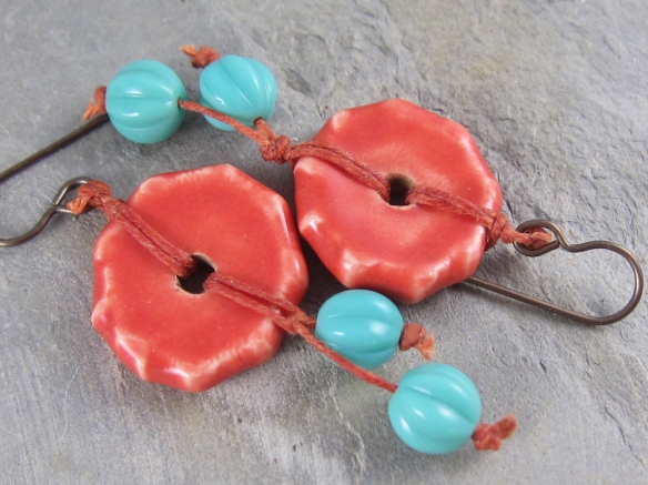 orange and turquoise earrings by Linda Landig Jewelry